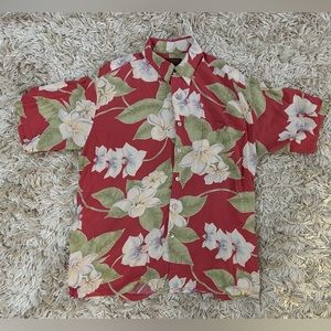 Tori Richard Hawaiian Red Floral Button Down Shirt Size M